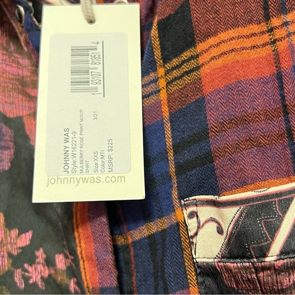 NWT - JOHNNY WAS Mulberry Rose Floral Print / Plaid Mix Up Shirt Sz XXS. - Picture 7 of 11